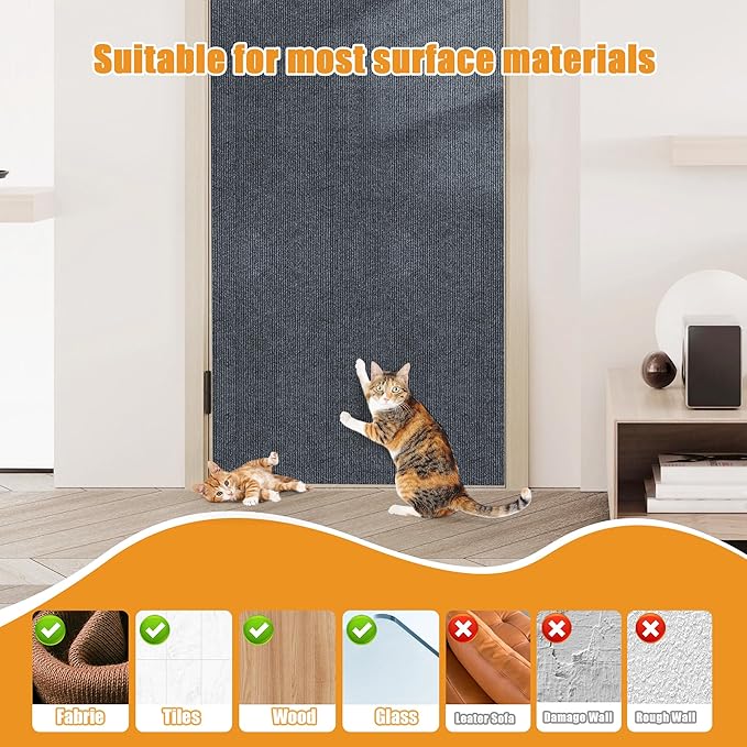 Cat Scratching mat Self-Adhesive, Trimmable Furniture Protector for Couch, Sofa, Wall & Cat Trees - Durable Scratch Pad with Nano Tape, DIY Climbing Carpet for Indoor Cats (Dark Grey, 78.7"x15.8")