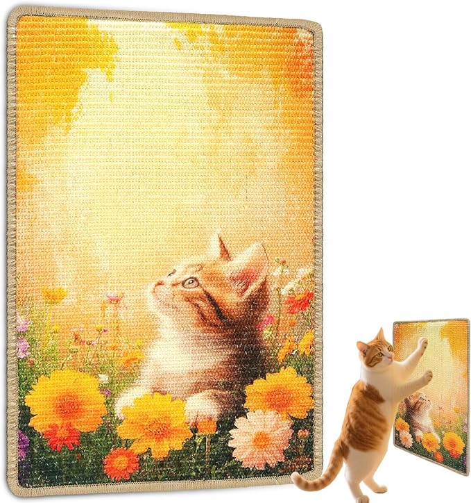 Cat Scratching Mat, 23.6 x 15.7'' Large Sisal Cat Scratch Pad with Non-Slip Backing, Cat Scratcher Mat for Floor, Wall, Sofa & Furniture Protection(OrangeWarm)