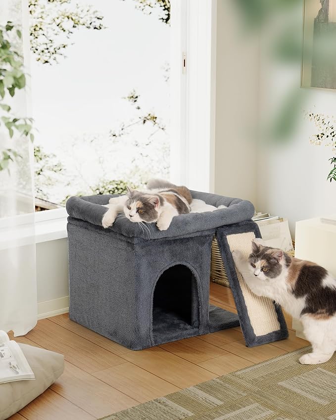 14'' Cat Tree Tower for Indoor Large Adult Cats, 20x16.5'' Big Perch Bed, Sisal Scratcher, Condo Cave for Small Medium Kittens, Dark Gray