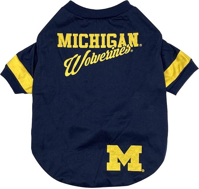 Pets First NCAA Michigan Wolverines T-Shirt for Dogs & Cats. Size Small. Football/BASKTBALL Dog Shirt for College NCAA Team Fans. New & Updated Fashionable Stripe Design