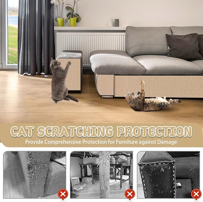 Climbing Cat Scratcher Mat Trimmable Cat Scratching Post Carpet 118’’x15.8’’ Self Adhesive Carpet Mat Pad Replacement for Cat Tree Shelves Post Couch Wall Furniture Steps DIY Protector (Beige)