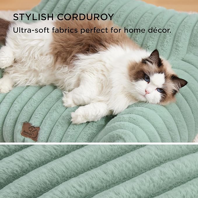Bedsure ComfyFleece™ Cute Cat Couch for Pets - As Seen on TV on Good Day New York, Fuzzy Cats beds for Indoor Cats with Removable Washable Cover, Supportive Pet Sofa, 24inch, Garden Green