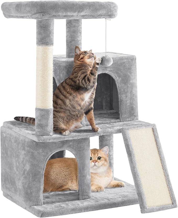 Yaheetech 42in Cat Tree Tower with Scratching Posts, Plush Condo, Ramp & Perch, Multi-Level Climber for Indoor Cats & Kittens, Light Gray