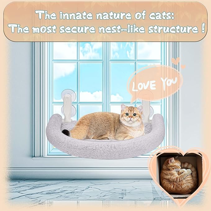 Cat Window Perch & Hammock - Exquisite Soft Wool Fleece, Safe & Comfortable Design with 4 Strong Suction Cups - Ideal for Large Cats (High Grad, Large)