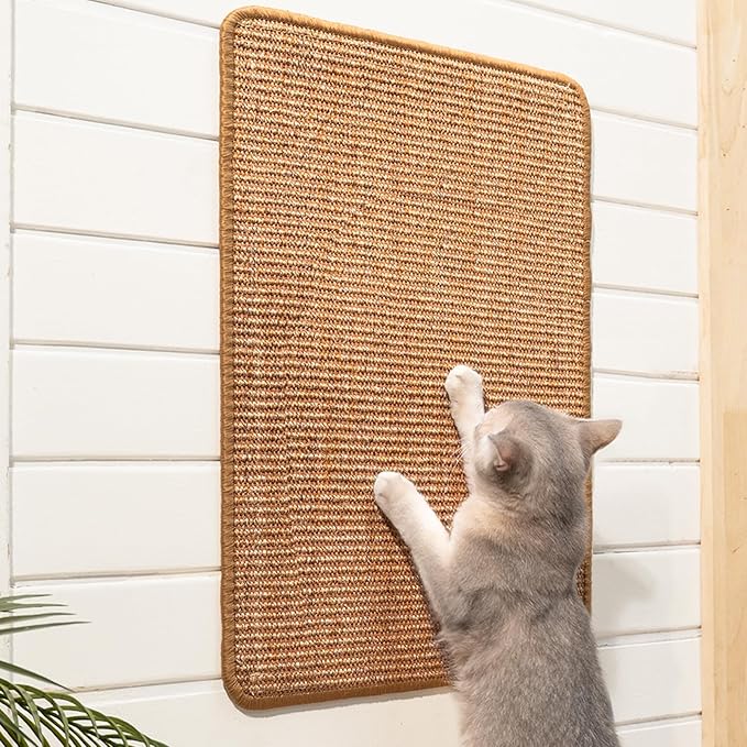 CHEERPALS Sisal Cat Scratcher Mat for Indoor Cats, 23.6 X 15.7 Inch Natural Sisal Fabric Scratching Pad Horizontal Scratch Rug with Sticky Tapes, Protect Couch, Wall and Carpets (Brown)