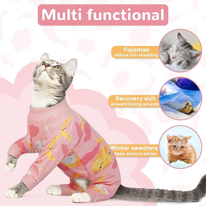 PUMYPOREITY Cat Hair Sticky Shirt – Breathable & Lightweight, Reduces Shedding Fur Pajamas, Prevents Licking Wounds After Surgery, Cat Sweaters - Soft & Machine Washable, Pink, M