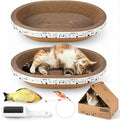 4-Piece Cardboard Cat Scratcher Bed Set with House, 2 Nest-Like Oval Cat Lounger Bowls (17"), Durable Corrugated Scratch Pads with Bonus Toys, All-in-One Cat Scratch Box for Indoor Cats Grinding Claws