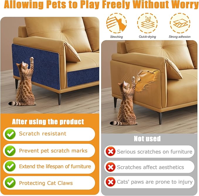 cat Scratching mat Self-Adhesive, Trimmable Furniture Protector for Couch, Sofa, Wall & Cat Trees - Durable Scratch Pad with Nano Tape, DIY Climbing Carpet for Indoor Cats(Dark Blue, 39.3"x15.8")
