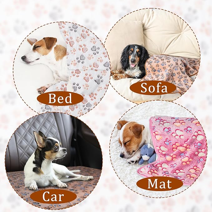 1 Pack 3 Blankets Super Soft Fluffy Premium Fleece Pet Blanket Flannel Paw Printed Throw for Dog Puppy Cat (Small 23x16'', Beige, Grey, Navy)