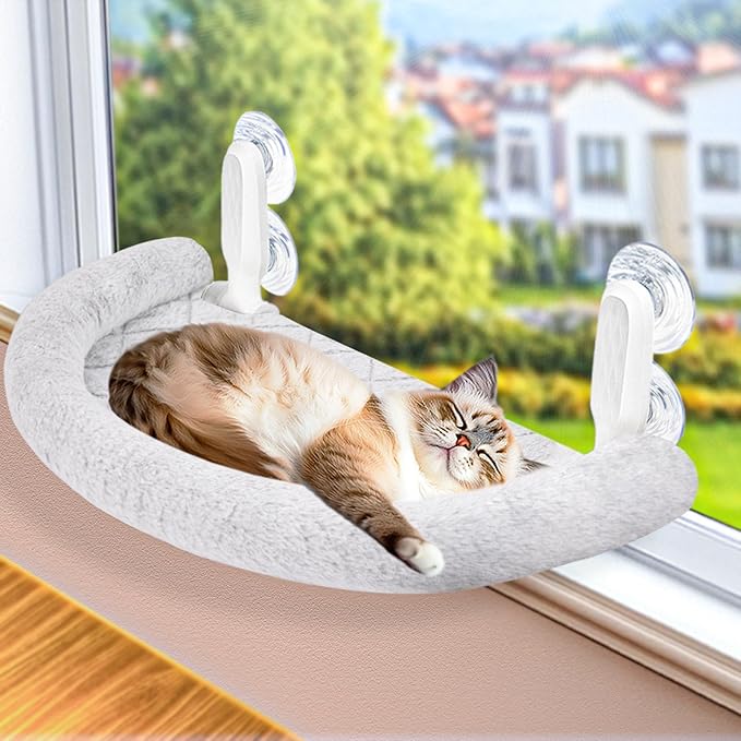 Cat Window Perch & Hammock - Exquisite Soft Wool Fleece, Safe & Comfortable Design with 4 Strong Suction Cups - Ideal for Large Cats (High Grad, Large)