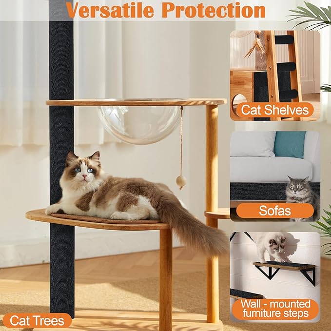 Cat Scratch Furniture Protector - 40" x 15.8" Trimmable Self-Adhesive Cats Claws Scratch Pads, DIY Cat Climbing Couch Protector for Scratch Post Cat Tree Replacement Indoor (Black)