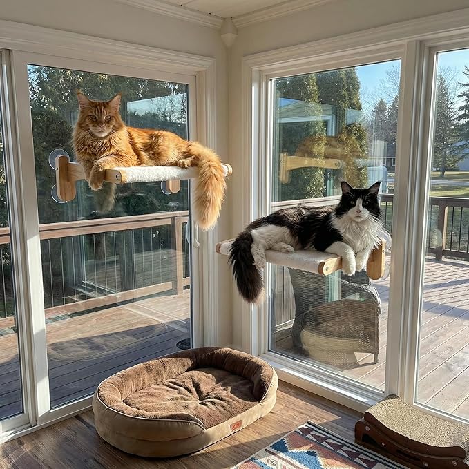 2-in-1 Cat Window Perch & Hummingbird Feeder, Heavy Duty Foldable Cat Hammock with 4 Super Strong Suction Cups, Plush Cats Bed for Bird Watching – Indoor Pet Window Seat & Unique Gift for Cats Lovers