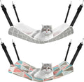 Jetec 2 Pack Cat Hammock for Cage, Catio Accessories Reversible Soft Cats Bed with Adjustable Straps and Hooks Double-Sided Linen and Fleece Hanging Hammock for Cats, Kitten(Geometry Pattern,M)