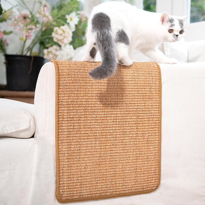 CHEERPALS Sisal Cat Scratcher Mat for Indoor Cats, 23.6 X 15.7 Inch Natural Sisal Fabric Scratching Pad Horizontal Scratch Rug with Sticky Tapes, Protect Couch, Wall and Carpets (Brown)