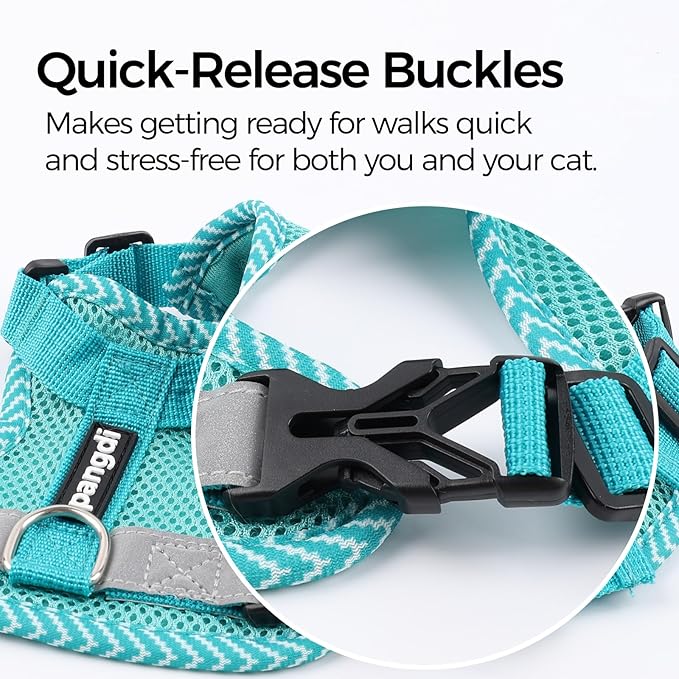 Cat Harness and Leash Escape Proof Medium Kitten Harness Bengal Cat Vest for Walking Travel, Turquoise, M