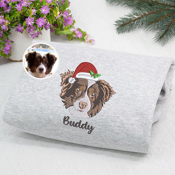 NAZENTI Custom Photo Pet Embroidered Sweatshirt, Custom Dog Face Embroidered Sweatshirt, Dog Mom Sweater,Cat Sweater
