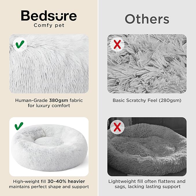 Bedsure Calming Dog Bed for Small Dogs - Donut Washable Small Pet Bed, 23 inches Anti-Slip Round Fluffy Plush Faux Fur Large Cat Bed, Fits up to 25 lbs Pets, Frost Grey