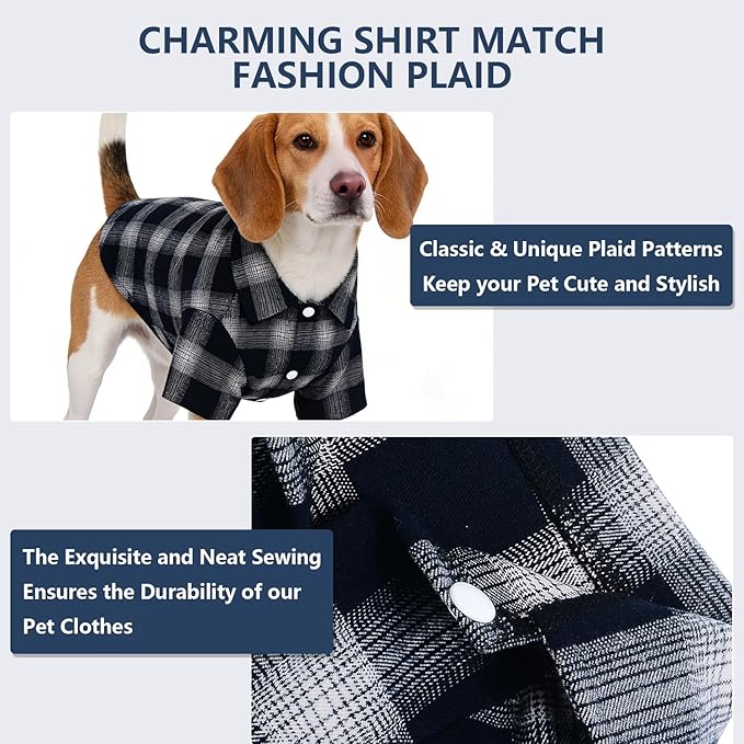 Koneseve Dog Shirt, Pet Plaid Clothes Shirt T-Shirt, Sweater Bottoming Shirt for Small Dog Cat Puppy Grid Adorable Wearing Stylish Cozy Halloween,Christmas Costumes (Blue;L/Large)