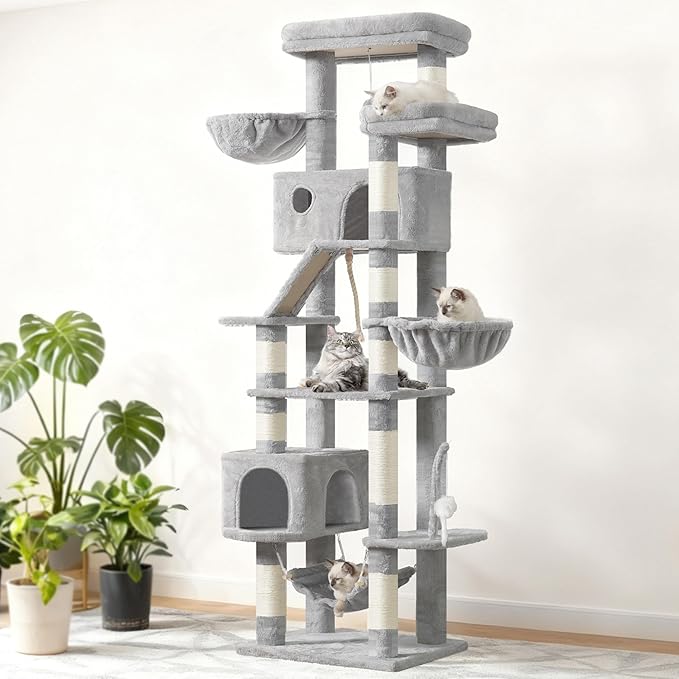 Cat Tree for Large Cats, 78.7"(200cm) Tall Cat Tower for Indoor Cats Multiple Cats with Large Top Perch, Cat Condo, Cat Hammcok, Cat Scratching Post, Light Gray GCT031W
