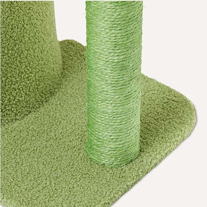 Amazon Basics Cactus Cat Tree for Indoors Cats& Kittens, Scratching Post with Curved Perch and Cozy Cat Condo, Interactive Dangling Ball,30.7” (77.9cm) H, Green
