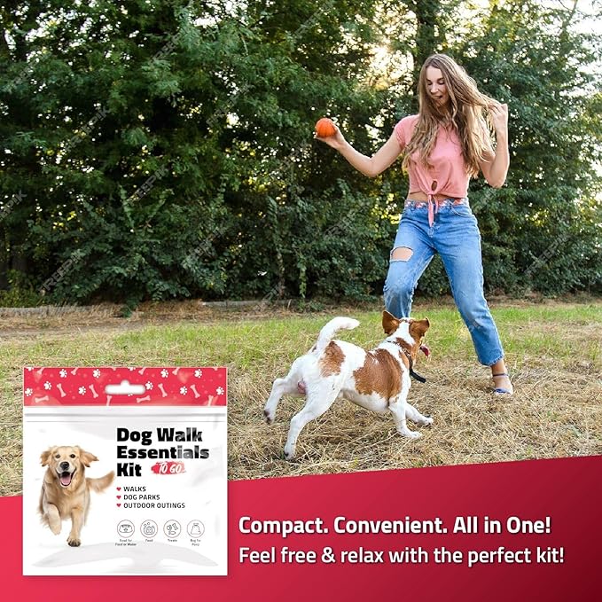 pH Advantage Pet Travel Essentials – Single Pack with Dog Treat, Food, Bowl & Poop Bag – Lightweight Grab-and-Go Kit for Walks, Parks, Car Rides & Everyday Use (Red)