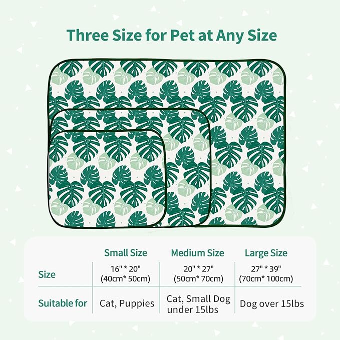 NWK Pet Cooling Mat - Ice Silk Cooling Mat for Dogs & Cats Portable & Washable Pet Cooling Blanket, Car Seats, Beds for Summer (1, Green Leaf, 39'' X 27'' X 0.3'')