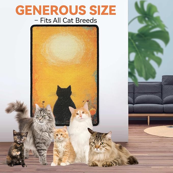 Cat Scratching Mat, 23.6 x 15.7'' Large Sisal Cat Scratch Pad with Non-Slip Backing, Cat Scratcher Mat for Floor, Wall, Sofa & Furniture Protection((YellowSilence)
