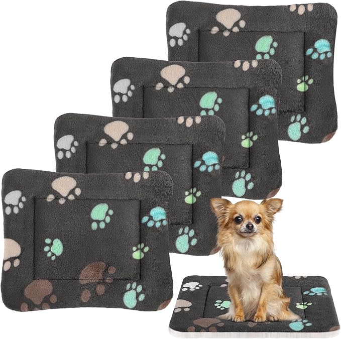 Tuanse 4 Pack Ultra Soft Dog Cat Bed Mat Small Animal Guinea Pig Bed with Cute Print Reversible Fleece Dog Crate Kennel Pad Cozy Washable Thickened Hamster Pet Beds Mat(23 x 18 Inches,Black)