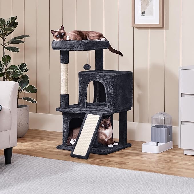 Yaheetech Cat Tree for Indoor Pets, 36in Tower Condo w/Extra Large Perch, Scratching Posts, Board, Dangling Ball, Play Structure for Kittens & Adult Cats, Graphite Gray