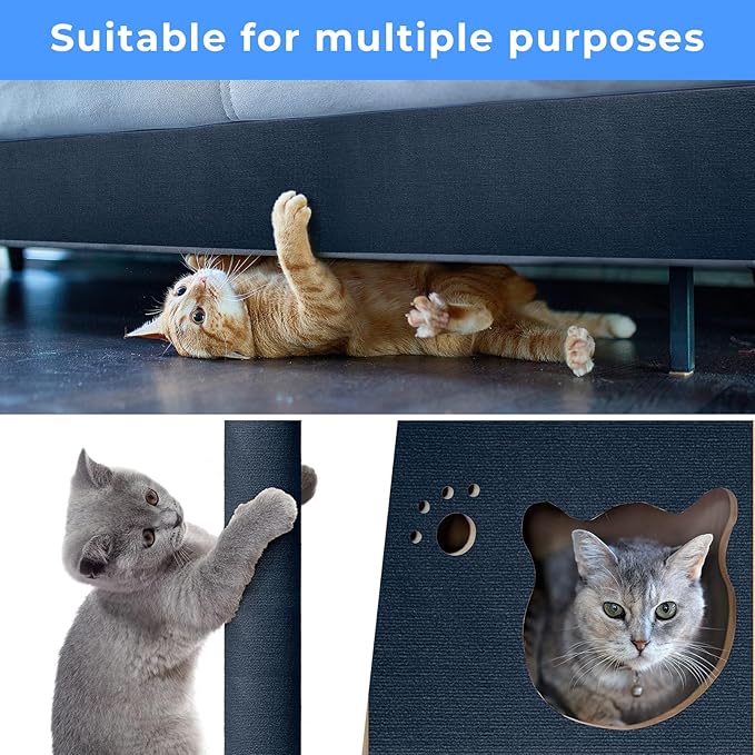 Cat Scratch Furniture Protector Couch Protector from cat Claws Self-Adhesive Carpet remnants Scratching Mat Trimmable DIY Climbing Covering Posts 39.3" x 15.8" Blue Grey