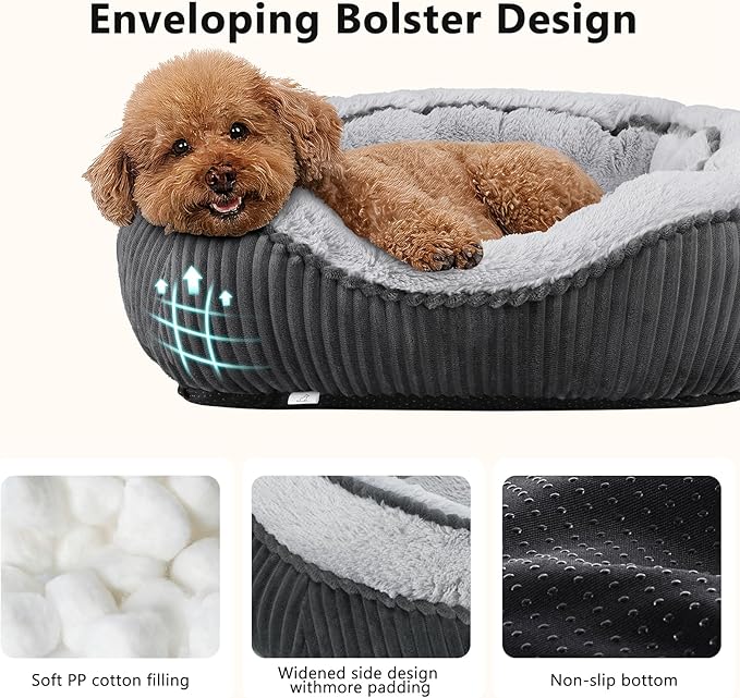 SIWA MARY Medium Dog Beds for Medium Small Dogs Washable, Rectangle Dog Bed Medium Size Dog, Orthopedic Warming Soft Calming Sleeping Puppy Bed Durable Pet Bed with Anti-Slip Bottom(25"x21"x8")
