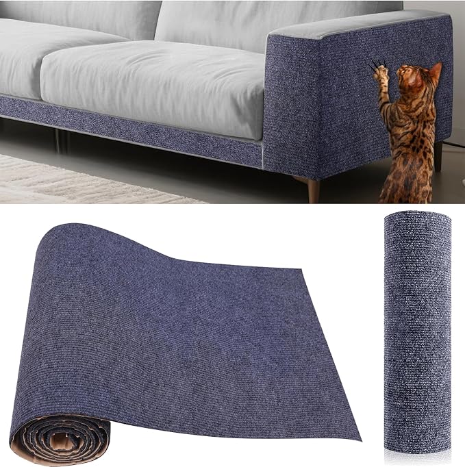 Cat Scratch Furniture Protector Couch Protector from cat Claws Self-Adhesive Carpet remnants Scratching Mat Trimmable DIY Climbing Covering Posts (Grey, 15.8" x 39.3")