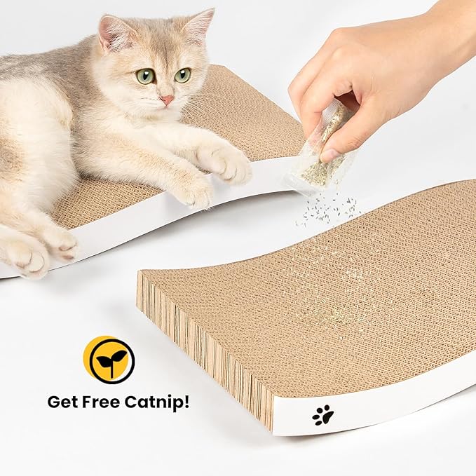 Cat Scratcher, Durable Scratch Pad, Corrugated Cardboard Scratching Board for Indoor Cats, Heavy Duty, Double-Sided Usability, Recyclable, with Catnip, Large, 2 Packs