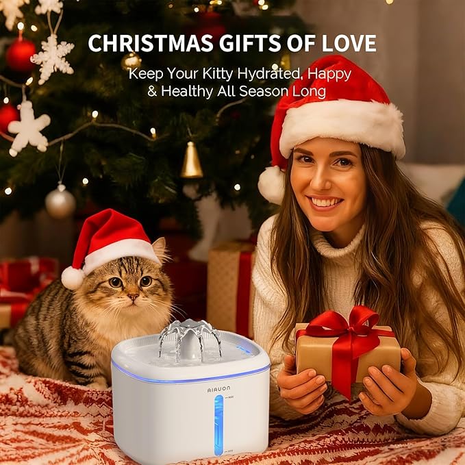 Cat Water Fountain,84oz/2.5L Pet Cat Fountain – Ultra Quiet Upgraded Automatic Pet Water Dispenser with 8 Replaceable Filters, Indoor Cat & Dog Drinking Bowl (with mat)
