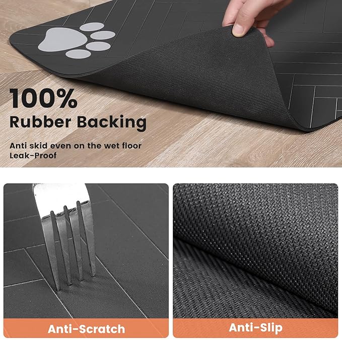 Pet Feeding Mat-Absorbent Pet Placemat for Food and Water Bowl, with Waterproof Rubber Backing, Quick Dry Water Dispenser Mat for Dog and Cat (27"x17", Black)