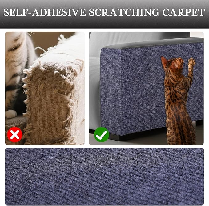 Cat Scratch Furniture Protector Couch Protector from cat Claws Self-Adhesive Carpet remnants Scratching Mat Trimmable DIY Climbing Covering Posts (Grey, 15.8" x 39.3")
