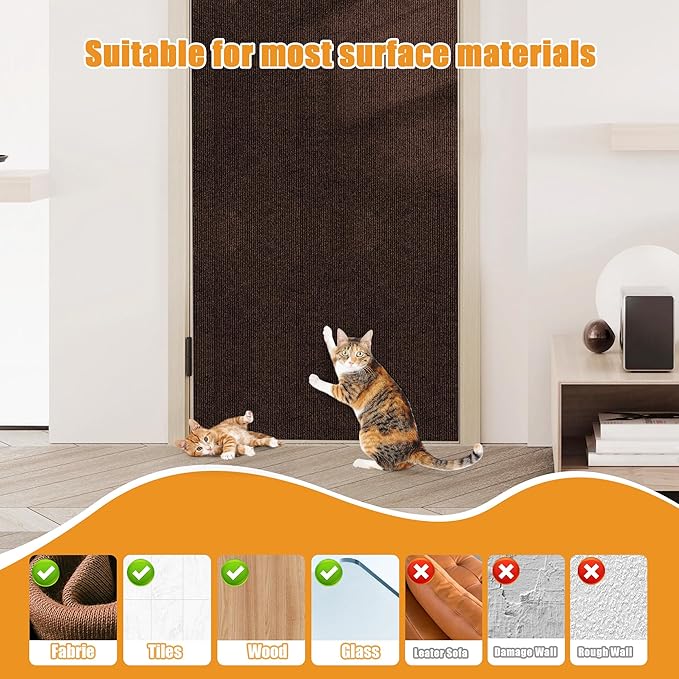 cat Scratching mat Self-Adhesive, Trimmable Furniture Protector for Couch, Sofa, Wall & Cat Trees - Durable Scratch Pad with Nano Tape, DIY Climbing Carpet for Indoor Cats (Brown, 39.3"x15.8")