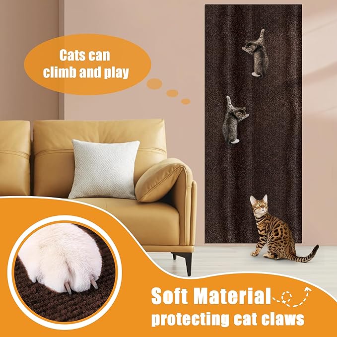 cat Scratching mat Self-Adhesive, Trimmable Furniture Protector for Couch, Sofa, Wall & Cat Trees - Durable Scratch Pad with Nano Tape, DIY Climbing Carpet for Indoor Cats (Brown, 23.6"x15.8")