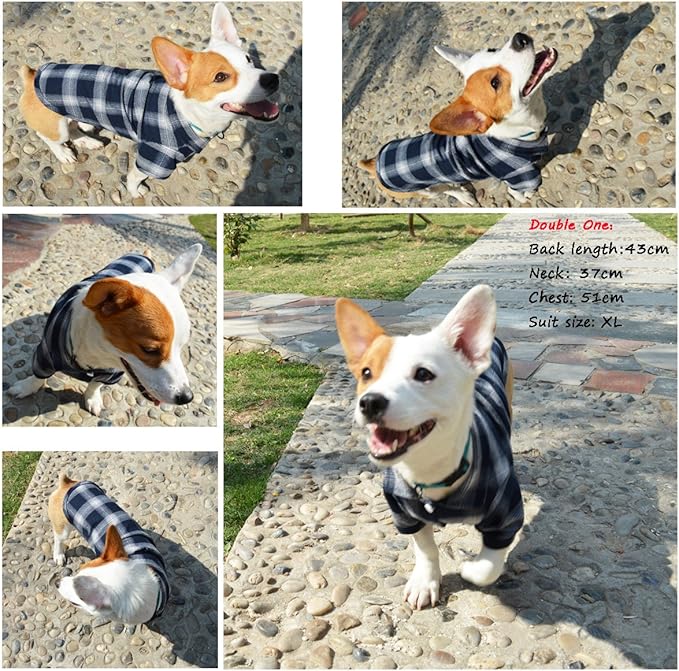 Koneseve Dog Shirt, Plaid Polo Clothes, Cat Puppy Grid Adorable Wearing Stylish Cozy Halloween,Christmas Costumes, Blue, XS/Extra Small
