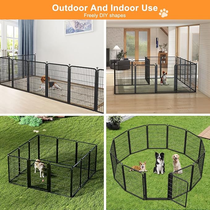 Dog Fence Outdoor Pens Outside,Portable Dog Play Pen 40" H 8 Panels Pet Playpen Exercise Pens for Puppys Small Medium Large Dogs RV Camping Yard Garden Indoor Wide Gate