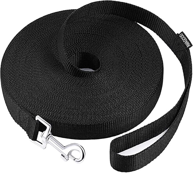 AMAGOOD Dog/Puppy Obedience Recall Training Agility Lead-15 ft 20 ft 30 ft 50 ft Long Leash-for Dog Training,Tie Out,Play,Safety,Camping (50Feet x 1Inch, Black)
