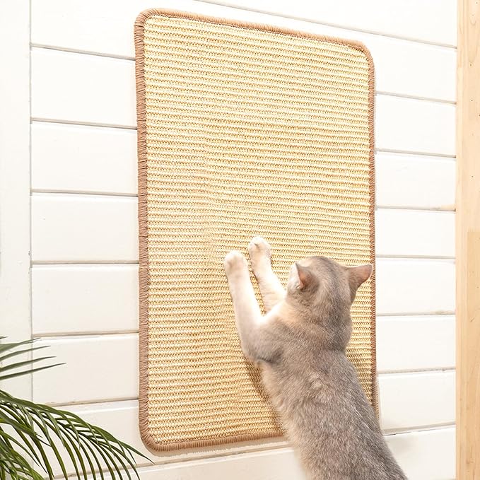 CHEERPALS Sisal Cat Scratcher Mat for Indoor Cats, 23.6 X 15.7 Inch Natural Sisal Fabric Scratching Pad Horizontal Scratch Rug with Sticky Tapes, Protect Couch, Wall and Carpets (White)