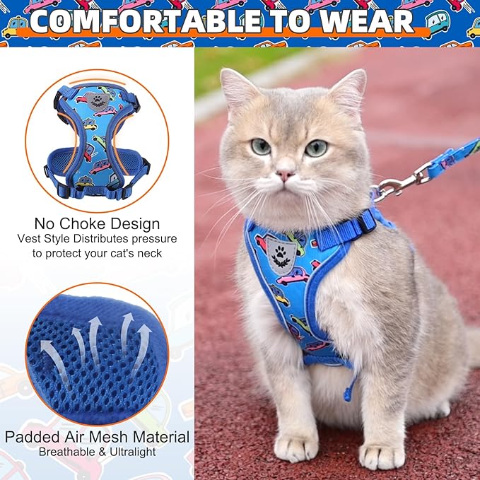 KOOLTAIL Cat Harness and Leash Set, Escape Proof for Safe Walking & Travel, Reflective Comfortable Easy Control Adjustable Kitten Harness for Boys&Girls Small Medium Large Cats Car M