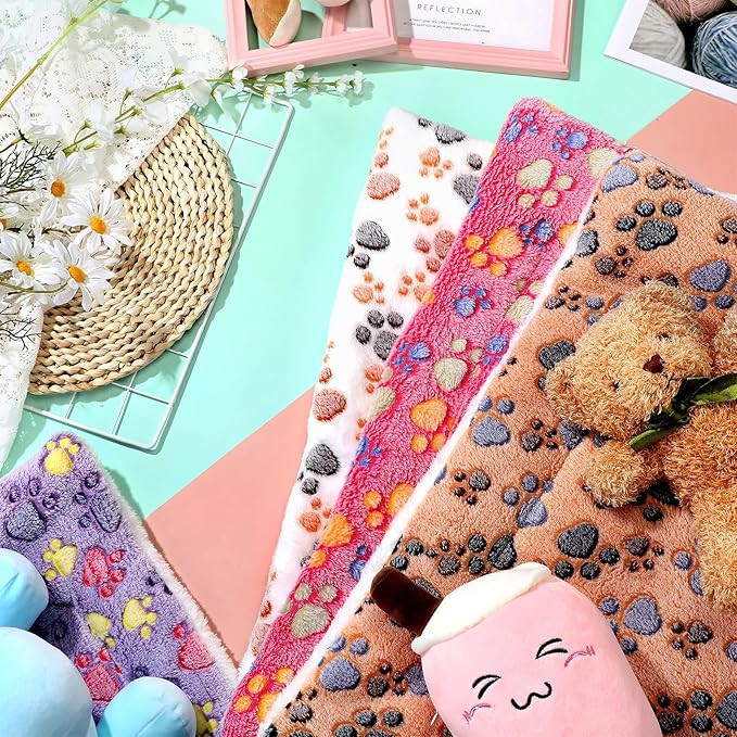 Tuanse 4 Pack Ultra Soft Dog Cat Bed Mat Small Animal Guinea Pig Bed with Cute Print Reversible Fleece Dog Crate Kennel Pad Cozy Washable Thickened Hamster Pet Beds Mat(30 x 22 Inches,Vivid Color)
