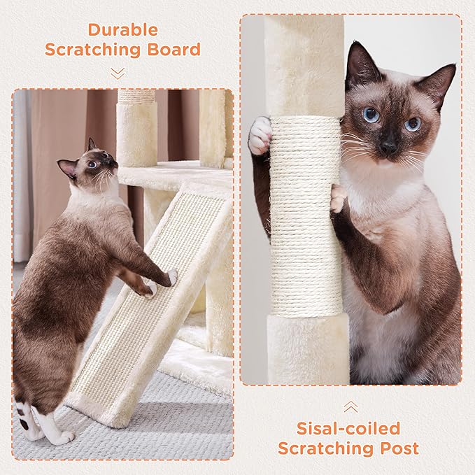 Yaheetech Cat Tree for Indoor Pets, 36in Tower Condo w/Extra Large Perch, Scratching Posts, Board, Dangling Ball, Play Structure for Kittens & Adult Cats, Beige