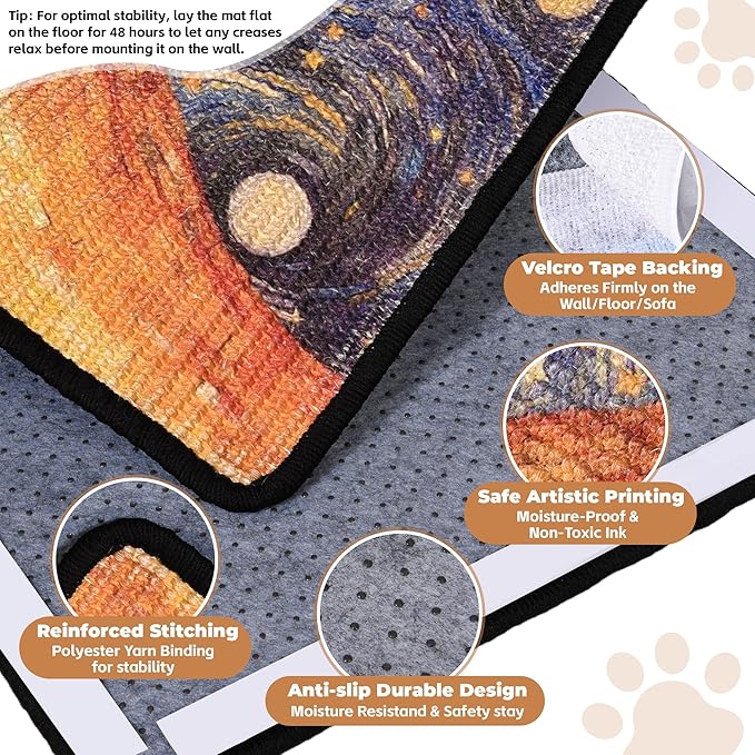 Sisal Cat Scratcher Mat, Cat Wall Scratcher for Indoor Cats, 23.6x15.7 Inch Cat Scratch Pad with Hook & Loop, Wall Mounted Cat Scratching Post to Protect Couch and Carpet（StarryNight）