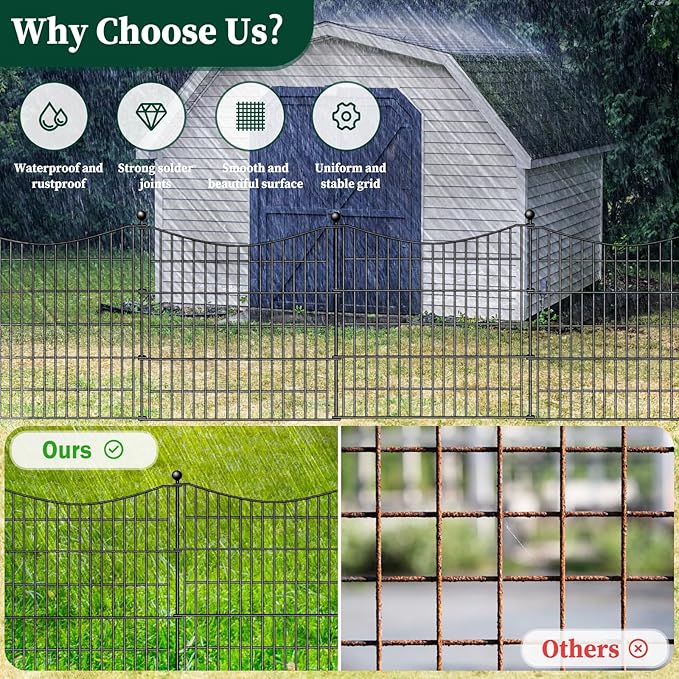 10 Panels Decorative Garden Fence with Gate, 32 in(H) X 23.6 ft(L) No Dig Dog Fence Animal Barrier Outdoor for Yard, Rustproof Metal Garden Edging and Borders, Temporary Fencing Stakes