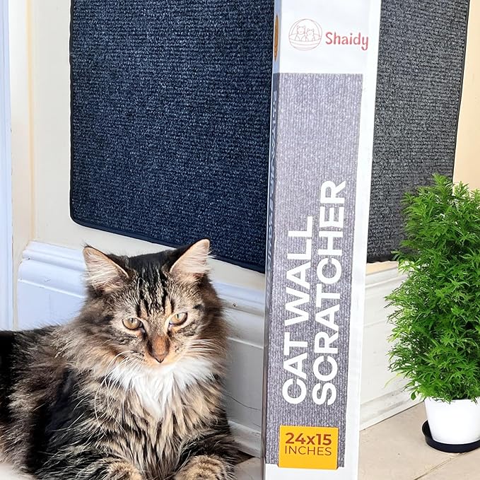 Shaidy Cat Scratching Mat 24x15 Inches - Cat Wall Scratcher, Dark Gray Corner Scratcher, Self-Adhesive Wall Scratcher, Space-Saving, Modern Design, Scratch Mat