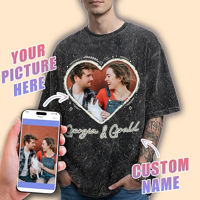 Tehg & Tuhg Custom T Shirts with Picture, Vintage Bootleg Rap Tee, Boyfriend Girlfriend, Unique Gift for Birthday Anniversary