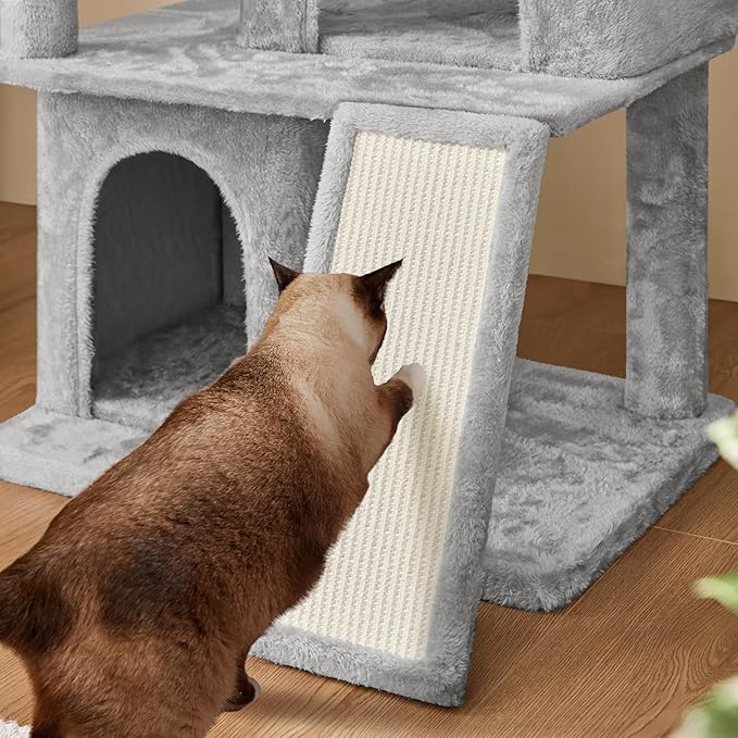 Yaheetech 42in Cat Tree Tower with Scratching Posts, Plush Condo, Ramp & Perch, Multi-Level Climber for Indoor Cats & Kittens, Light Gray
